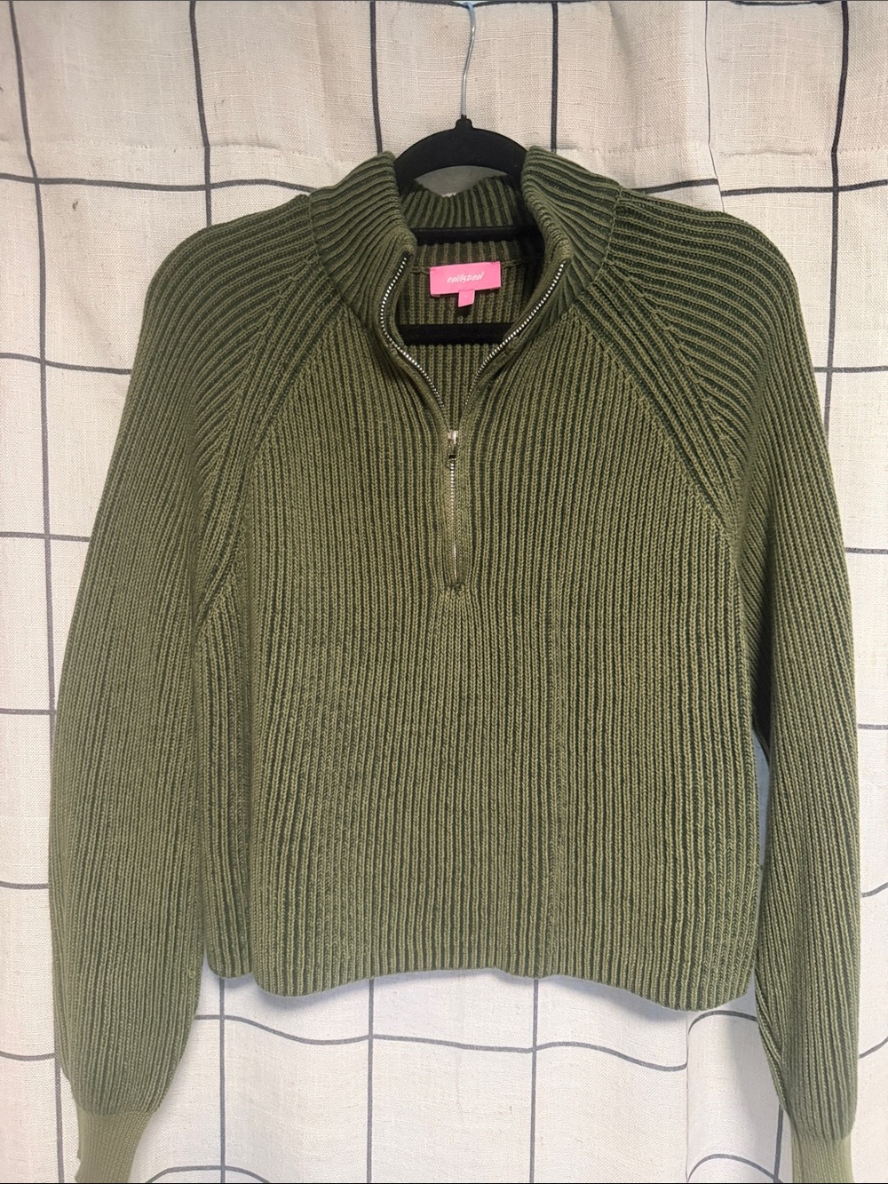 Edikted Olive Green Half-Zip Ribbed Sweater